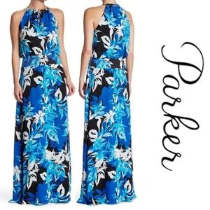 NWOT, Parker Amos Blue Gardenia Maxi Dress